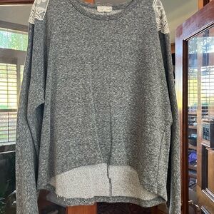 Gray Long Sleeve Sweater with Lace Accents